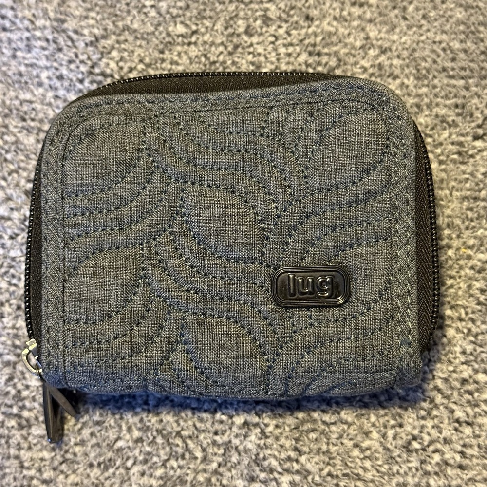LUG Splits Gray/Black Quilted Double  Zip Around Wallet RFID Card/Money Holder